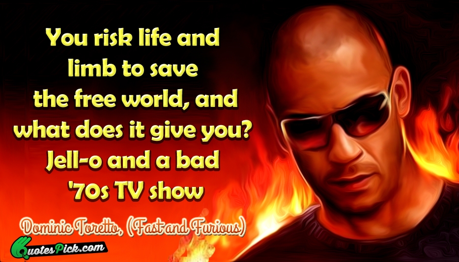 You Risk Life And Limb To Quote by Dominic Toretto