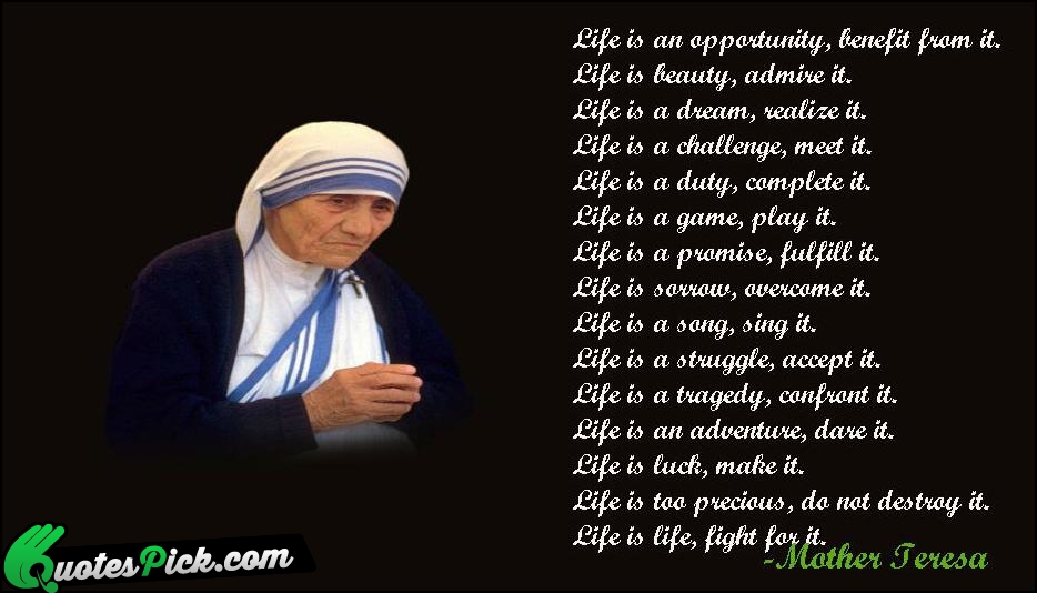 Life Is An Opportunity Benefit From Quote by Mother Teresa