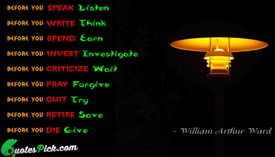 Before You Speak Listen
Before You Write  Quote by William Arthur Ward